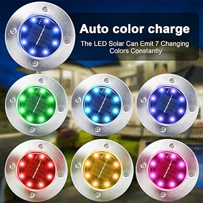 K.E.J. Solar Ground Lights 8 Pack Multicolor Outdoor Garden Pathway Lights