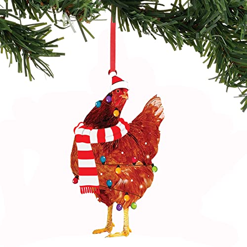 1 adorno de pollo de Navidad, bufanda divertida, decoración de pollo, adornos de pollo para árbol de Navidad para colgar al aire libre, fácil de colgar, adecuado para Navidad (05)