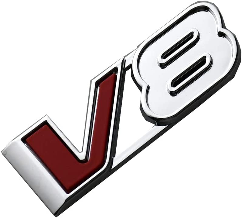 Image of 1x V8 Emblem 3D Badge Car Decal Nameplate Replacement for All Car Truck Canyon Colorad (Chrome /Red)