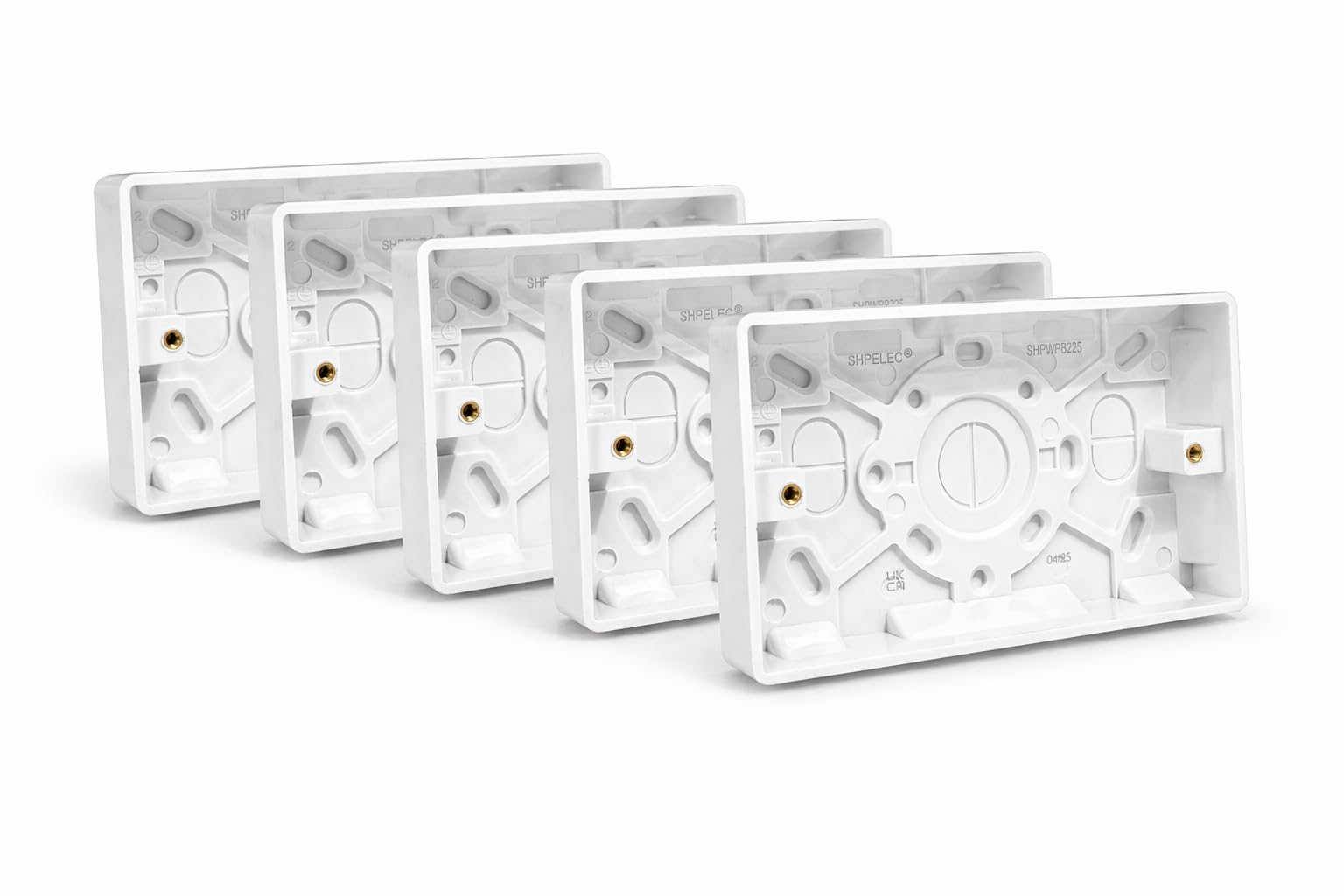 SHPELEC ® Premium Curved Edge White Electrical Sockets Range - Convenient and Versatile Power Solution (2 Gang Pattress Box, 5 Pack) — image 1