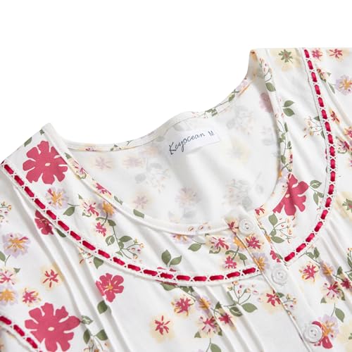 Keyocean Women Nightgowns, Soft 100% Cotton Lightweight Short Sleeve Night-dresses for Ladies3