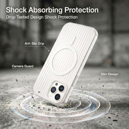 Image of amazon basics Streak Magnetic Protective Cover Compatible with iPhone 15 Pro | MagSafe | Camera & Body Protection|Anti Shock,Scratch Resistant|Precise Cutouts Modern Design|Wireless Charging - White