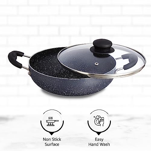 Amazon Solimo Non-Stick Kadai with Glass Lid | Granite Finish | Induction Base | PFOA Free | High Temperature Resistant Exterior Coating | 22 cm |... - Image 3