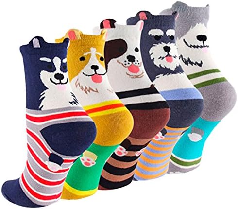 SockStory Happy Colorful Cute SOCKS for Girls, Unisex Socks, 5 Rich Cotton Dogs designs 1 Gift Box