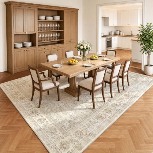 Image of 8x10 Beige Neutral Vintage Distressed Traditional Area Rug