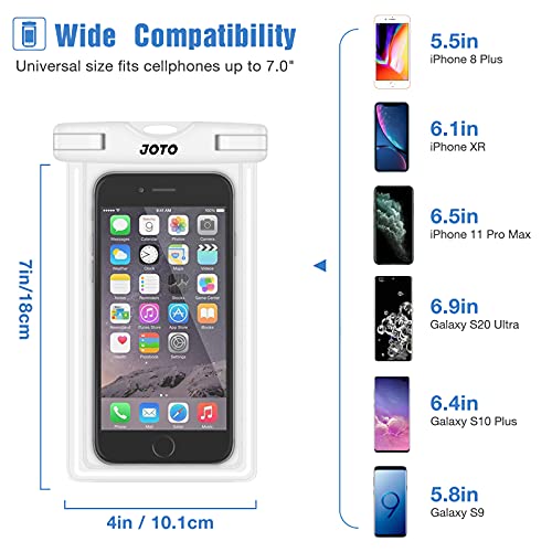 Image of JOTO Universal Waterproof Phone Holder Pouch, Underwater Case Cell Phone Dry Bag for iPhone 14 13 12 11 Pro Max Mini XS Max XR X 8 7 6S, Galaxy S21 S20 S10 S9 Pixel HTC LG Motorola Up to 7.0 inch -White