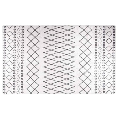 vidaXL Teppich, Waschbar Bodenteppich mit auffälligem Muster, Wohnzimmerteppich rutschfest Pflegeleicht, Kurzflor Teppich Vorleger, Schwarz Weiß 120x170cm