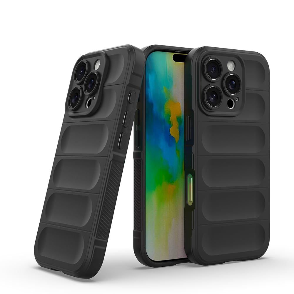 Amazon Brand-Solimo Mobile Cover for Apple iPhone 16 Pro | Full Camera Protection | Liquid Silicon Case | Flexible Bumper Case for Apple iPhone 16 Pro (Black)