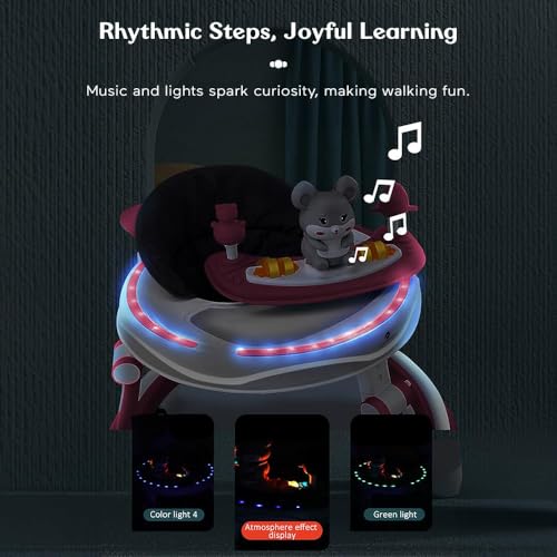 Image of StarAndDaisy Walker for Kids for 6 to 18 Months, Intergrated RGB Lights Baby Walker Boys & Girls with 7 Level Height Adjustment, Walker Baby with Switchable Food & Musical Toy Tray (Pink)
