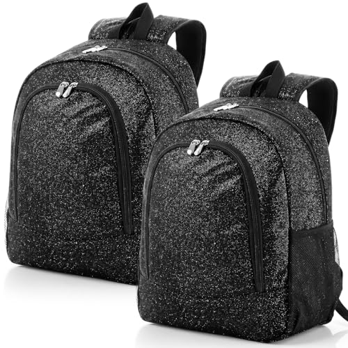 Locmeo 2 Pcs Cheer Backpack Cheerleading Glitter Backpack Dance Backpacks for Women Cheerleaders Friends Sports Team (Large Black)