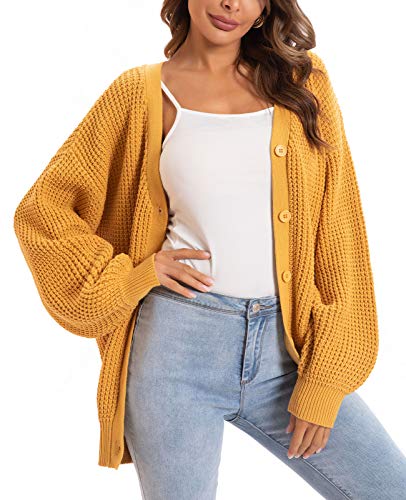 QUALFORT Cardigan Sweaters for Women 100% Cotton Button-Down Oversized Knit Outerwear Fall Tops for...