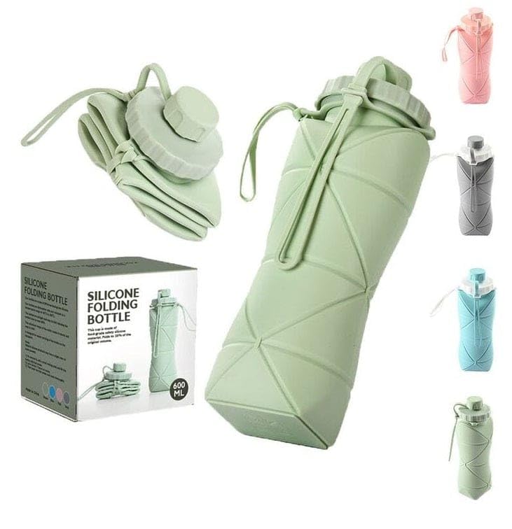 Image of Foldable Silicone Water Bottle with Leakproof Lid & Carry Strap | Portable Collapsible Travel Bottle for Gym, Outdoor, School & Office | Reusable BPA-Free Water Bottle (Multicolor)