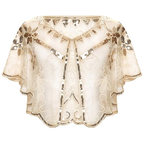 Fumwase Women's 1920s Shawl Wraps Sequin Beaded Evening Shawls Flapper for Evening Dresses Formal Wedding Party Hallowmas