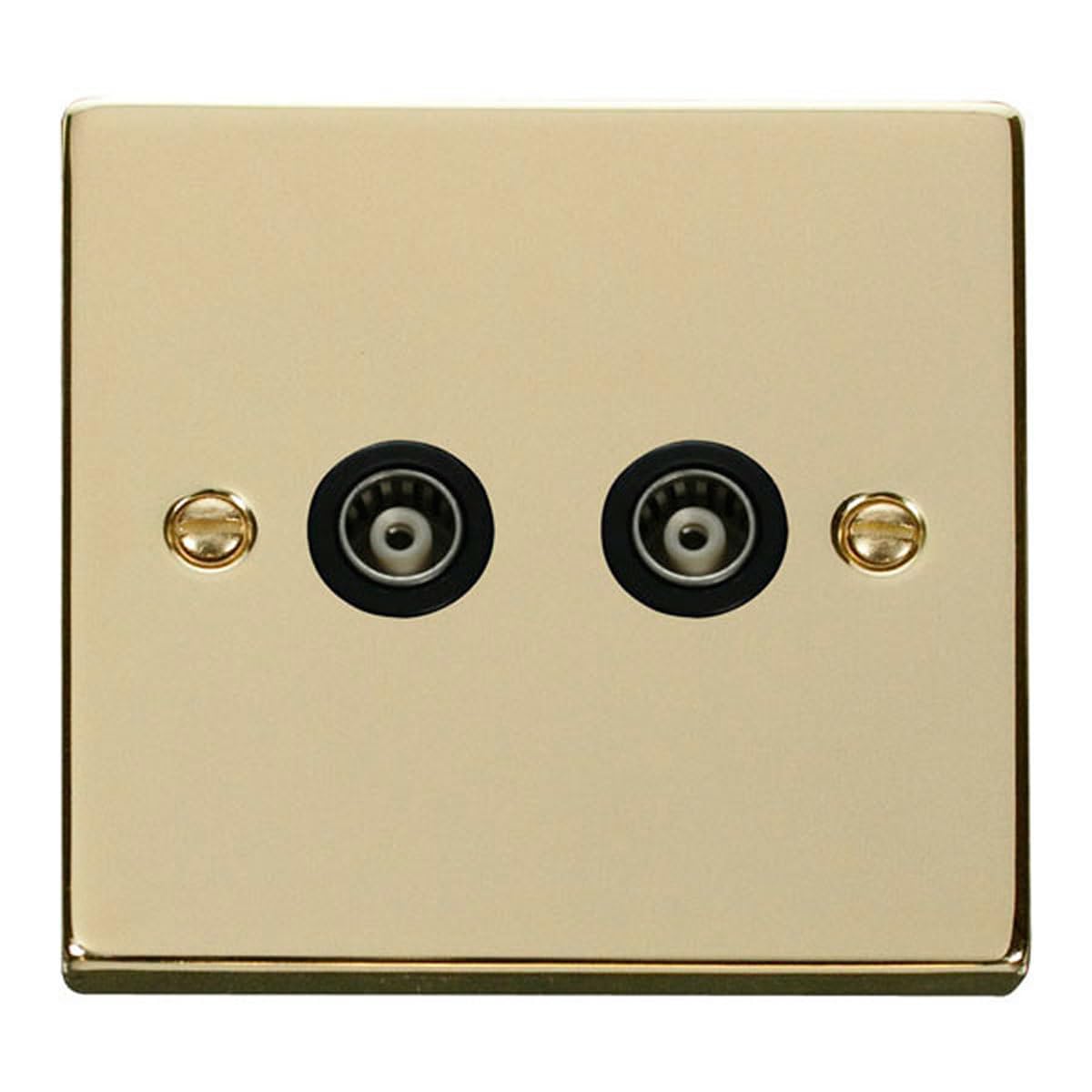 Click Polished Brass Twin Isolated Coaxial Socket - Black Insert
