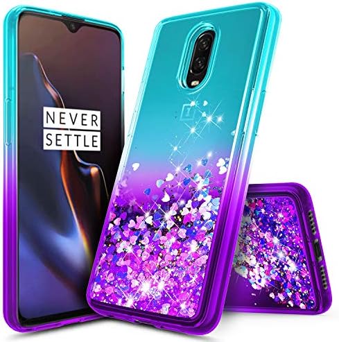 OnePlus 6T Case, NageBee Glitter Liquid Quicksand Waterfall Floating Flowing Sparkle Shiny Bling Diamond Girls Cute Case for The OnePlus 6T Smartphone (2018) -Aqua/Purple