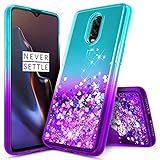 OnePlus 6T Case, NageBee Glitter Liquid Quicksand Waterfall Floating Flowing Sparkle Shiny Bling Diamond Girls Cute Case for The OnePlus 6T Smartphone (2018) -Aqua/Purple