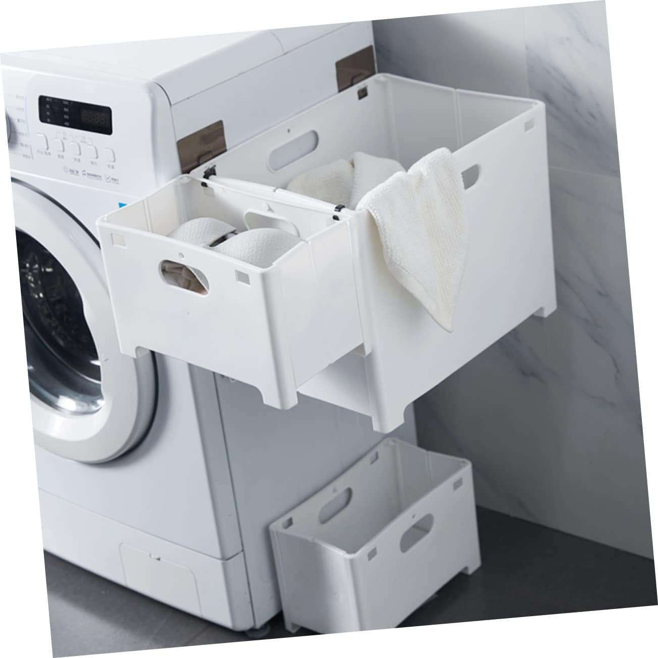 Alipis Wall-mounted Folding Plastic Laundry Basket Versatile Storage for Dirty Clothes Toys More Easy Installation with Hooks Large White Organizer for Home Use