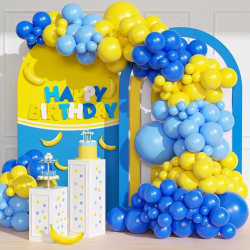 136pcs Blue and Yellow Balloon Arch Kit with Light Blue and Yellow Balloons for Lemon Baby Shower Graduation Birthday Party Decorations