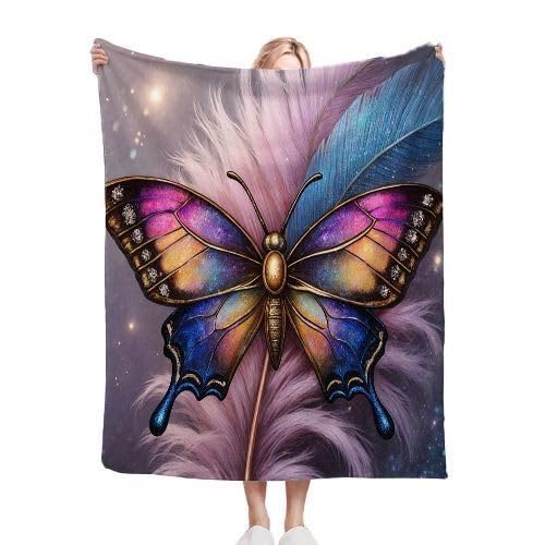 Couverture plaid polaire enfant 130x150 papillon multicolore jeté de canapé AQ6308