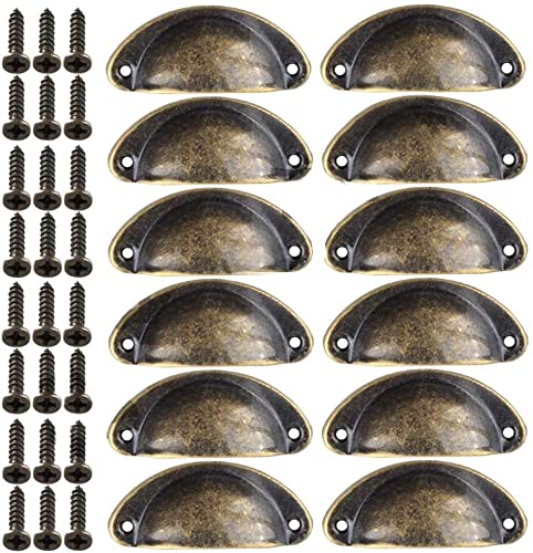 linvshi shop Poignée Coquille,12 Pièces Poignée de Coquille Vintage,Poignées de Tiroir Semi-Circulaires,Poignées de Tirage de Tiroir Vintage,Boutons de...