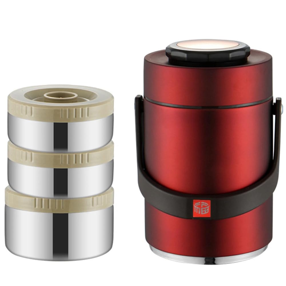 Hndhbfgrt Vacuum Insulation Lunch Box 304 Stainless Steel Portable 3 Layer Thickened Easy Using Vacuum Insulated