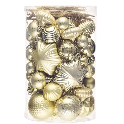 Valery Madelyn 60 stück Weihnachtskugeln für Weihnachtsdeko,Gold Christbaumkugeln Set Weihnachtskugel Bruchsicher,Weihnachtsbaumschmuck Christbaumschmuck mit Aufhänger,Deko Weihnachten