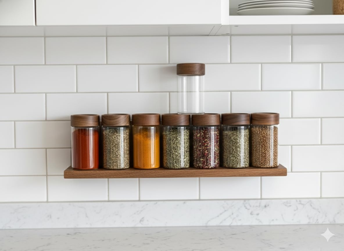 Générique PENSIVE Pot à Épices en Verre et Bois d'Acacia, 6 Pièces 100ml Bocaux à Épices avec Couvercle en Acacia Hermétique, Boite Epices pour Rangement de Épices Cuisine
