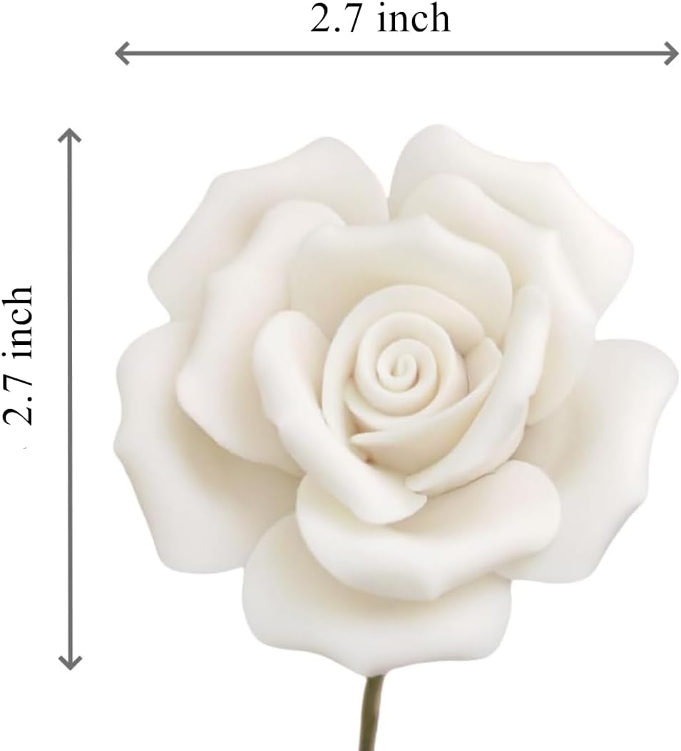Handmade 3D Ceramic White Rose Flower, 10 pcs Handcraft Artificial Home Decor Porcelain Flower for Wedding, Living Room, Dining Table, Office, Home Floral Decor. (White)