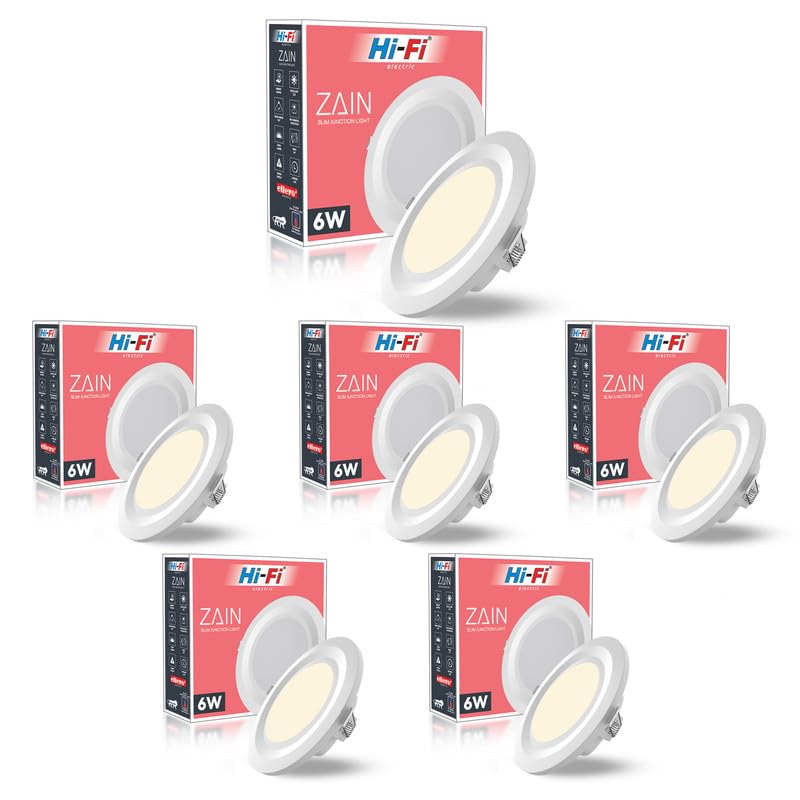 Image of elleys' Zain 6 Watt Junction Box Led Ceiling Light| Cut Out- 75 mm|BIS Certified| Warm White Color Ceiling Light for Hall,Room,Office | Led Downlighter Colour (Warm White) Pack of 6