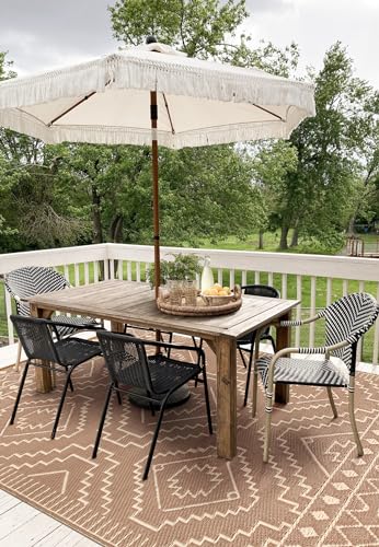 Image of Wonnitar Outdoor Rugs 8x10 Waterproof Plastic Straw Rug, Large Outdoor Camping Rug for RV, Reversible Portable Outside Lightweight Area Rug for Backyard Balcony Beach Picnic (Beige & Brown,8'x10')
