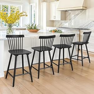 LUE BONA Upgraded Windsor Wooden Black Bar Stools Set of 4, 24 Inch Counter Height Barstools with Spindle Back/Bigger Seat for Kitchen Island LUE BONA Upgraded Windsor Wooden Black Bar Stools Set of 4 24 Inch Counter Height Barstools with Spindle BackBigger Seat for Kitchen Island