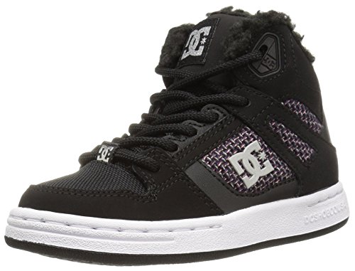 DC Girl's Youth Rebound Wnt High Top Skate Shoes Sneaker, Black/White/Pink, 13.5 M US Little Kid