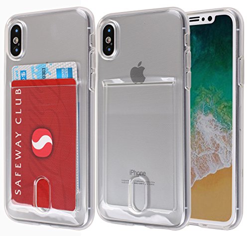 iPhone X Case, Maxonor Slim & Strong Clear Plating TPU Gel Shockproof Case Cover for iPhone X with Card Holder (Transparent)