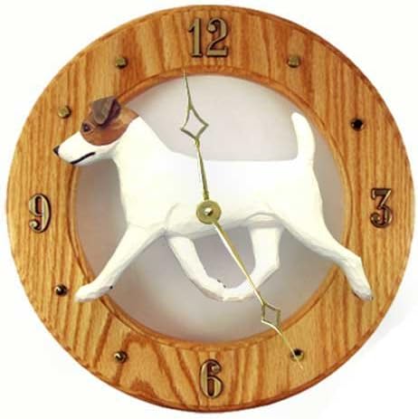 Brown and White Parson Russell Terrier Wall Clock in Light Oak by Michael Park