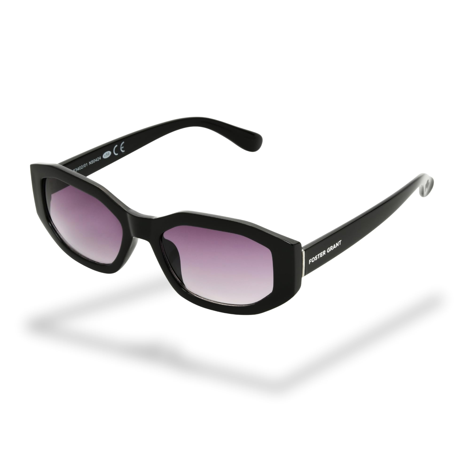 Foster Grant Sunglasses for Women – Geometric Black Frame with Smoke Gradient Lenses & UVA-UVB Protection – Scratch & Impact-Resistant Unisex Shades for Everyday Style & Outdoor Wear