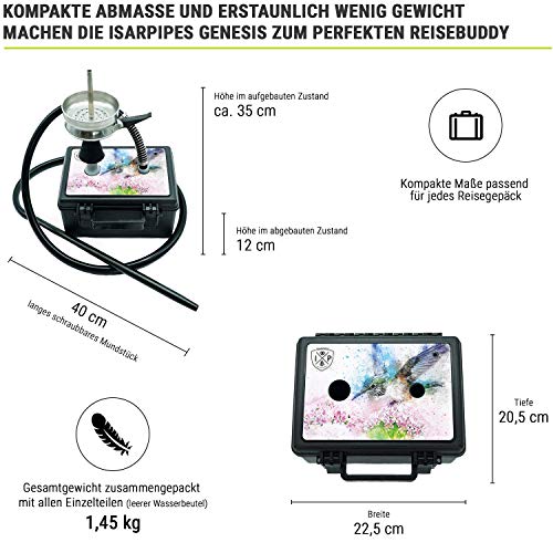 IsarPipes Shisha to go Komplett-Set inkl. Zubehör | bruchsichere Wasserpfeife zum mitnehmen | Humming Bird Design | Mini… – Bild 4