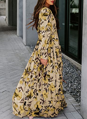 Image of BLENCOT Womens Casual Boho Floral Printed V Neck Long Sleeve Long Maxi Dress Spring Summer Dresses