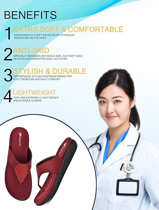 Image of HEALTH FIT EXTRA SOFT Women's Comfortable Memory Foam Doctor Slippers /Flip-Flops|Fashionable Casual & Stylish|Lightweight & Breathable|Outdoor Synthetic Casual Chappals Sandals Ladies & Girls HF21