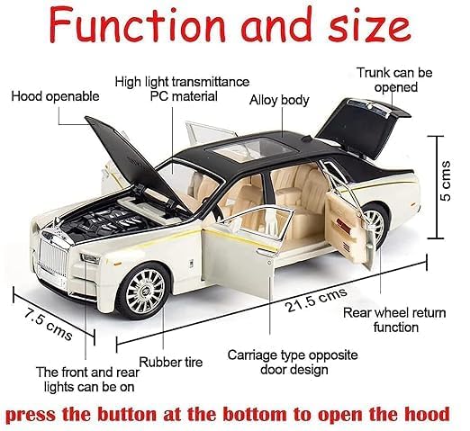 Image of 1:32 Rolls Royce Phantom Toy Car Metal Diecast Pull Back Vehicle with Openable Doors Sound & Light Features Collectible Gifts & Toys for Kids Boys Girls (White)