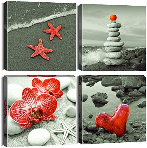 Artscope 4 Pieces Wall Art Canvas Prints - Romantic Red Rose Picture Painting- Modern Wall Artwork Framed for Bathroom Home Office Decor - 30 x 30 CM