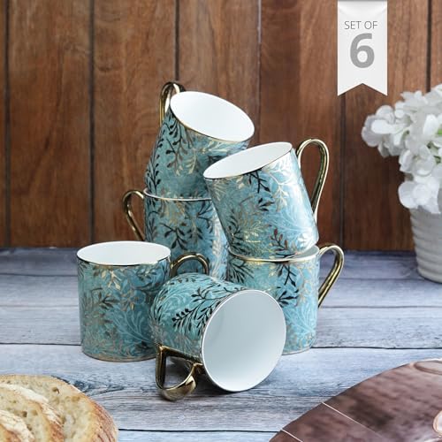 Image of Clay Craft Fine Ceramic Melon Ebony Printed Tea Cup Set of 6-220 ml Each Tea Cups, Tea Cup Set of 6, Mugs for Coffee, Cups Set of 6, Mug Set, Ideal for Gifting, Perfect for Home and Office