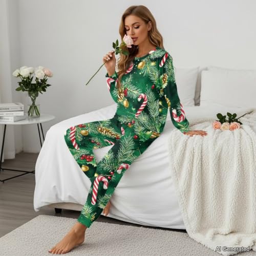 Image of Women's Pajamas Set Soft 2 Piece Loungewear Long Sleeve Pj Set Matching Sleepwear with Pockets for Women Plus Size
