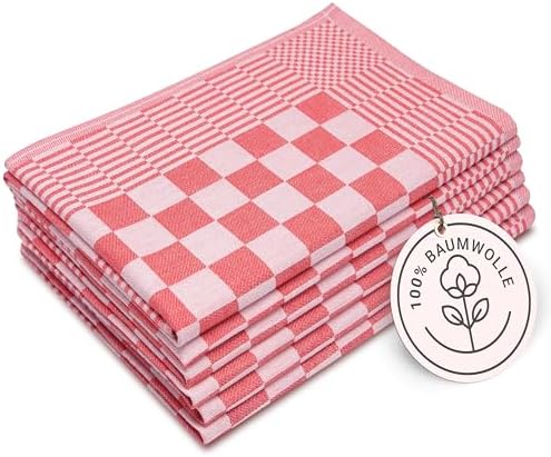 ZOLLNER 6er Set Geschirrtücher Baumwolle in 65x65 cm - extrem saugstarke und robuste Küchentücher - waschbar bis 60°C – in rot kariert - Gastronomiequalität - Oeko Tex® Zertifizier