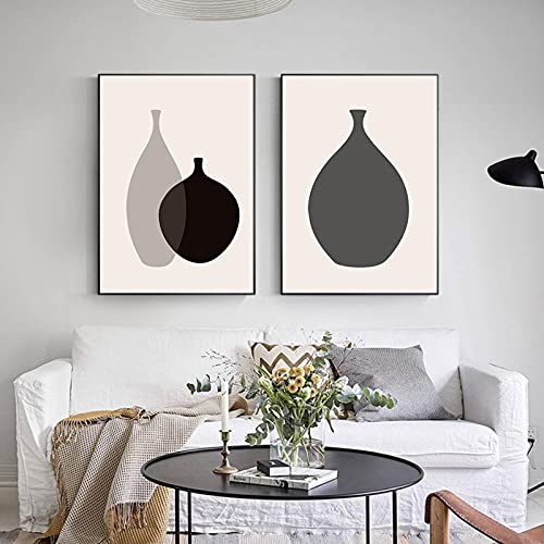 Toile esthétique de qualité pour salon moderne avec motif vase et teintes terracotta