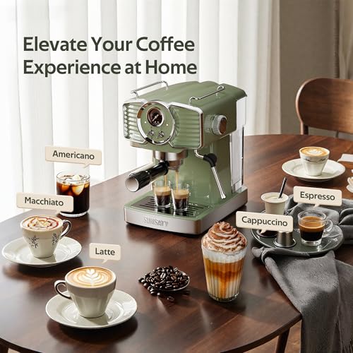 Image of SUMSATY Espresso Machine 20 Bar, Retro Espresso Maker with Powerful Milk Frother Steam Professional Expresso Machine for Home with 61oz Water Tank Cappuccino & Latte Maker, Green