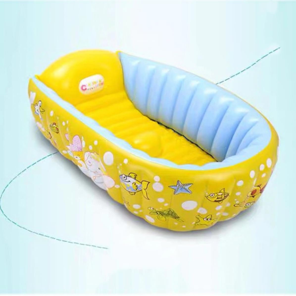 Vaschetta Bagno Gonfiabile per Bebè, Pvc Giallo | Design a Motivo Cartoon, Uso Interno e Gioco, Pratica e Facile da Riporre, Vasca Compatta