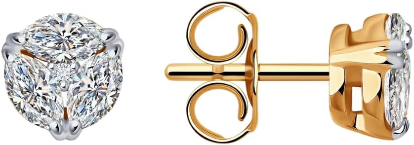 14K Gold Plated Sterling Silver CZ Marquise Diamond Stud Earrings for Women - Minimalist 925 Stud Earring.