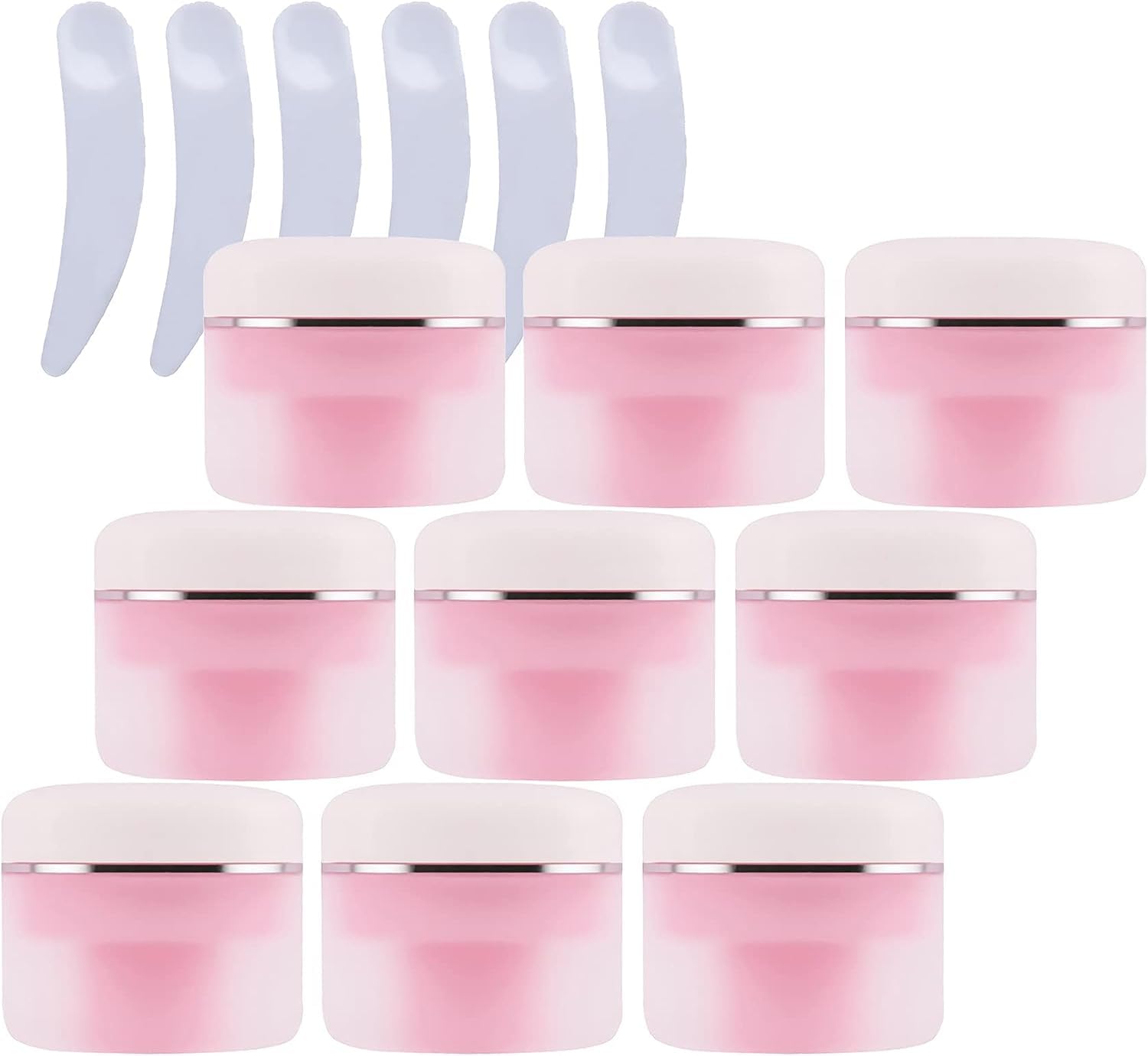 FLYIODFCXV cosmetic jar, Pack of 12, Pink Double Wall Plastic Cosmetic Jars with Silver Ribbon, Face Cream Container Pot(30ml)