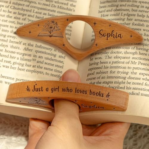 Wrappiness Just One More Page Book Page Holder Personalized Wooden Thumb Bookmark for Readers Custom Engraved Reading Gift Engraved Beech or Walnut Wood Gift for Book Lovers and Bibliophiles