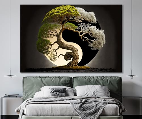 Impression sur toile Yin Yang pour chambre déco zen bonsaï abstrait